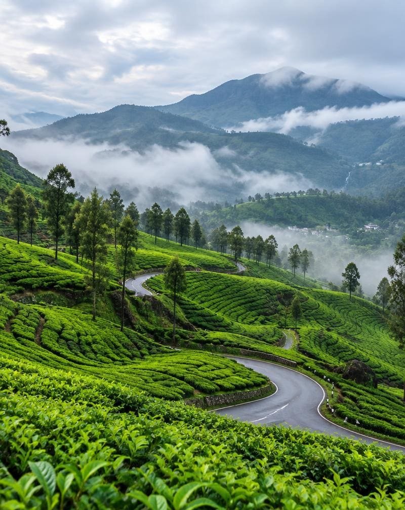 Tea estates and misty hills near Munnar