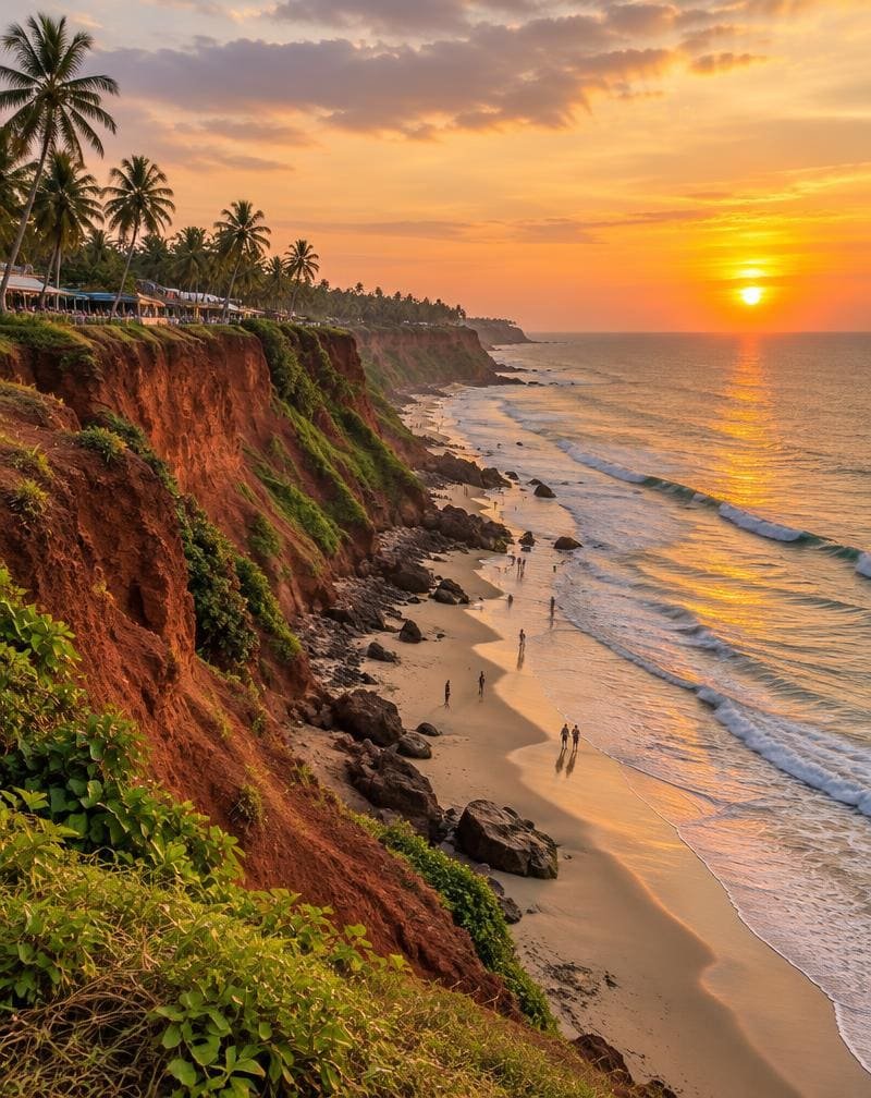 Red cliffs and the sea at Varkala