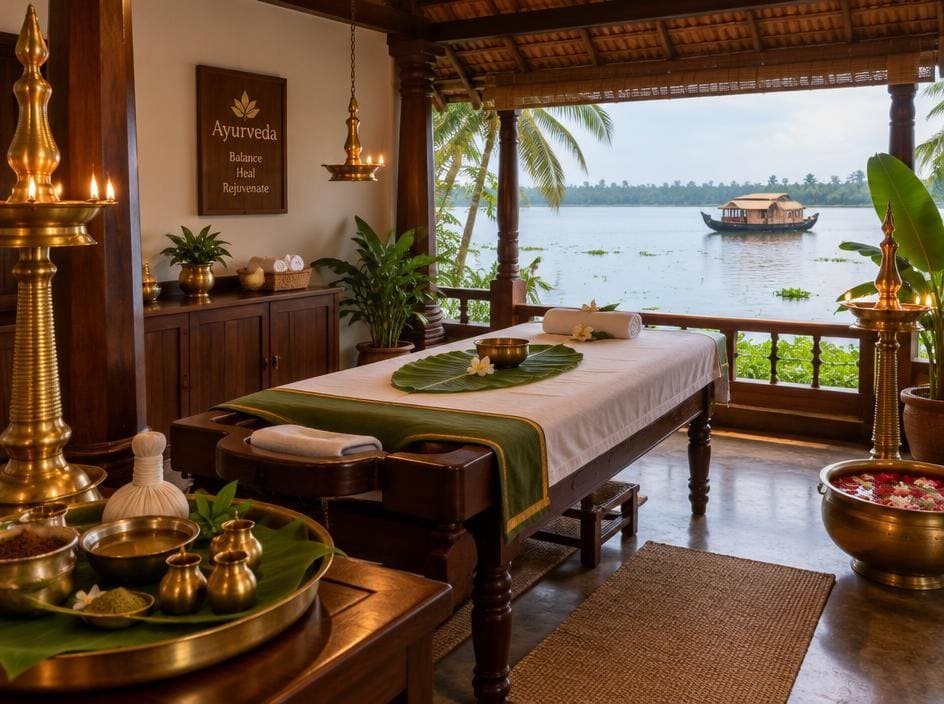 Lakeside Ayurveda cottage at a Kumarakom resort